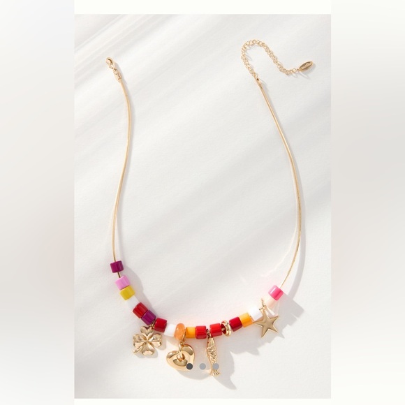 Anthropologie Jewelry - 🌸🧡🌺 FUN and Colorful Anthropologie Beaded Charm Necklace - Pink/Orange, Choker
